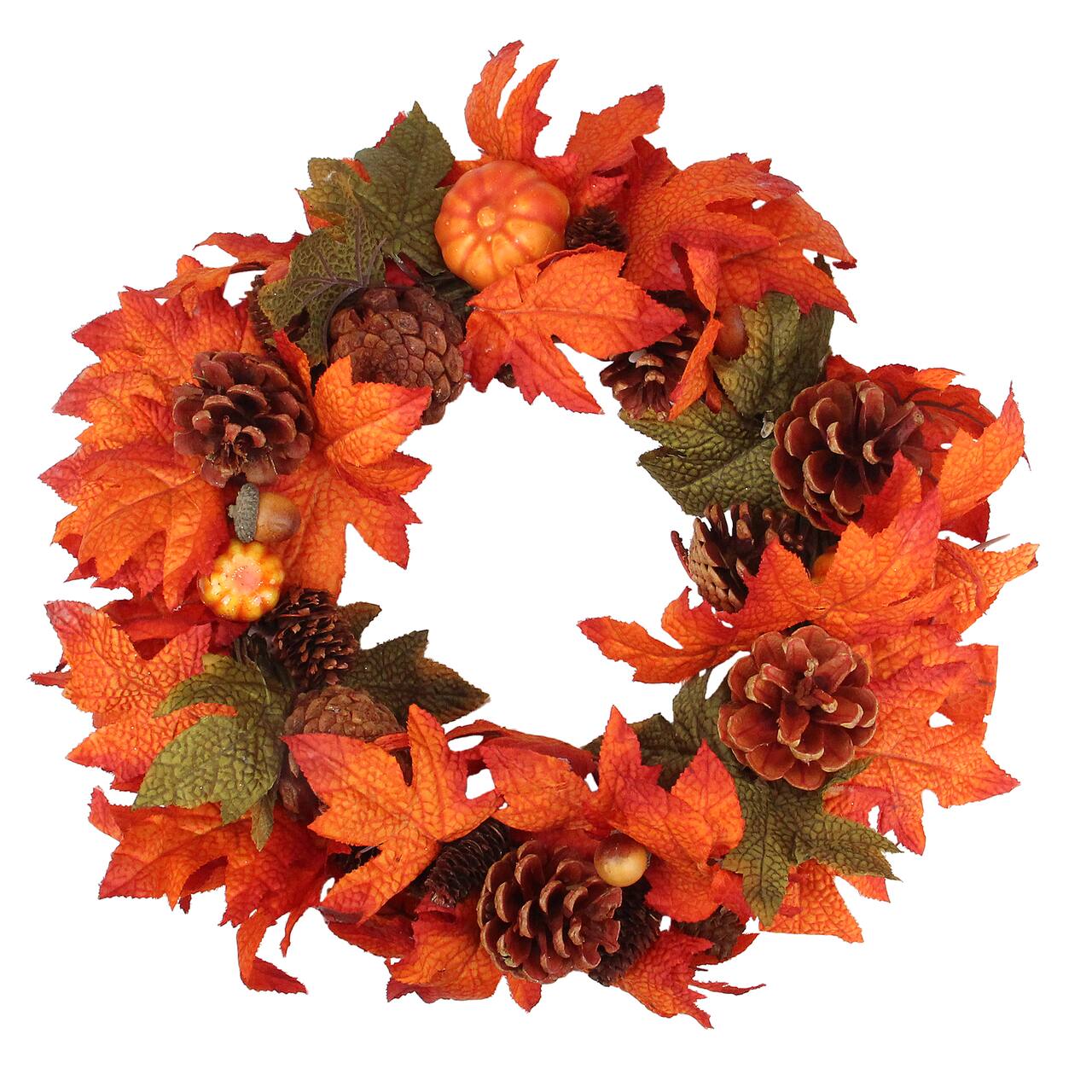 13" Orange Pumpkin & Autumn Harvest Thanksgiving Wreath